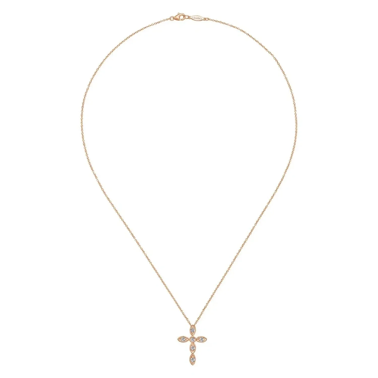 Gabriel & Co. Small Marquise Shaped Diamond Cross Pendant