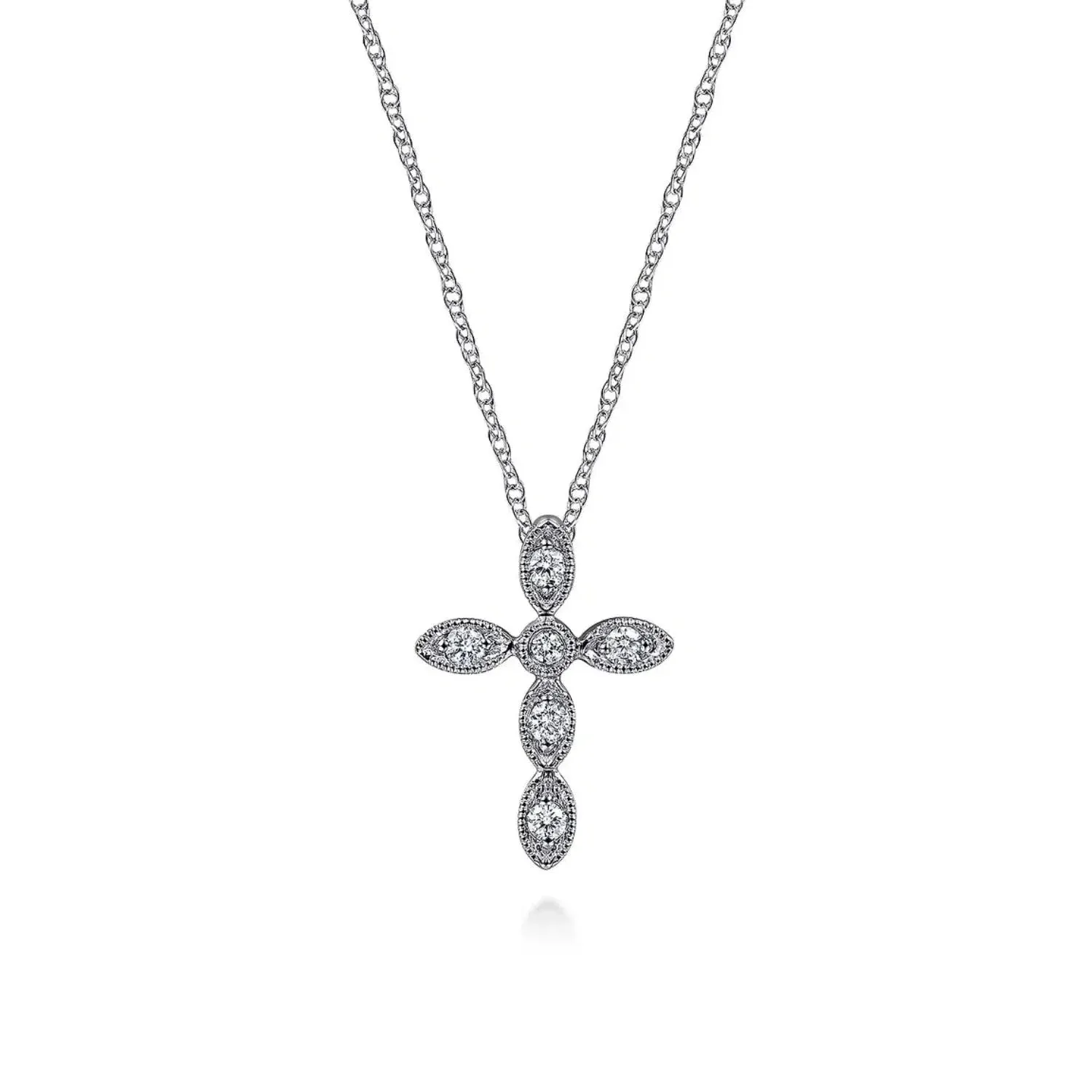 Gabriel & Co. Small Marquise Shaped Diamond Cross Pendant