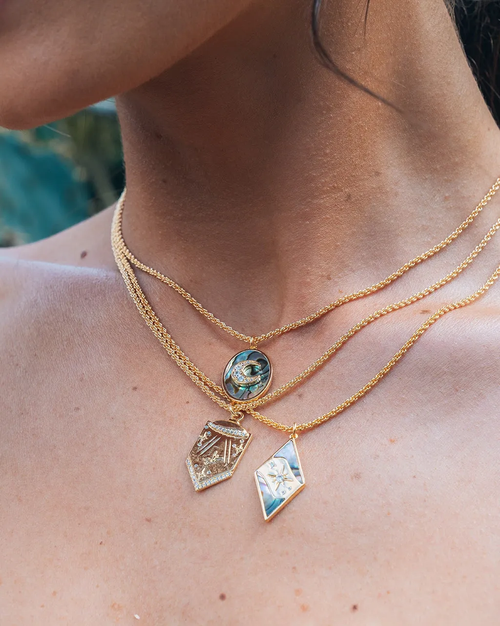 Galaxy CZ & Abalone Pendant Necklace