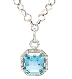 GIA Certified 23 Carat Aquamarine and Diamond Necklace in White and Yellow Gold