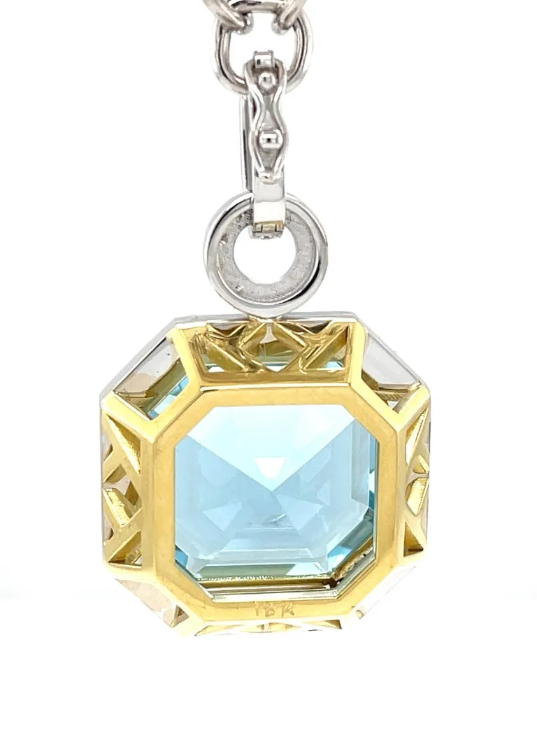 GIA Certified 23 Carat Aquamarine and Diamond Necklace in White and Yellow Gold