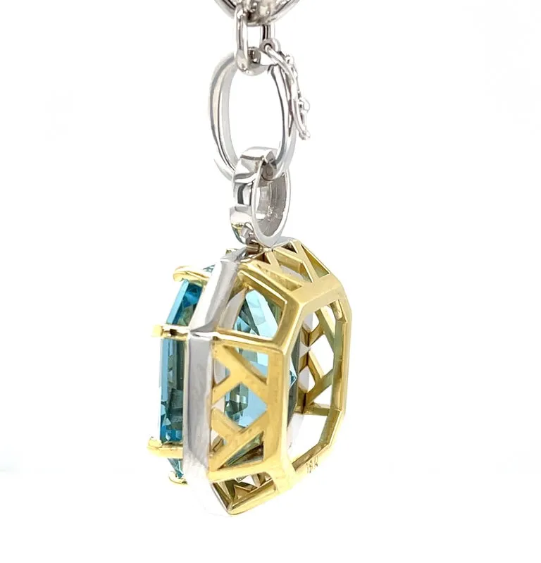 GIA Certified 23 Carat Aquamarine and Diamond Necklace in White and Yellow Gold