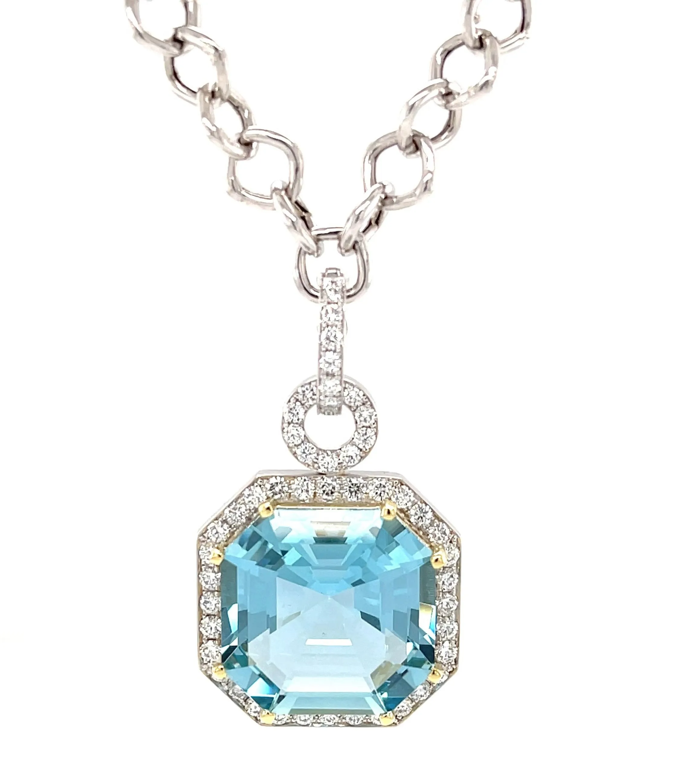 GIA Certified 23 Carat Aquamarine and Diamond Necklace in White and Yellow Gold