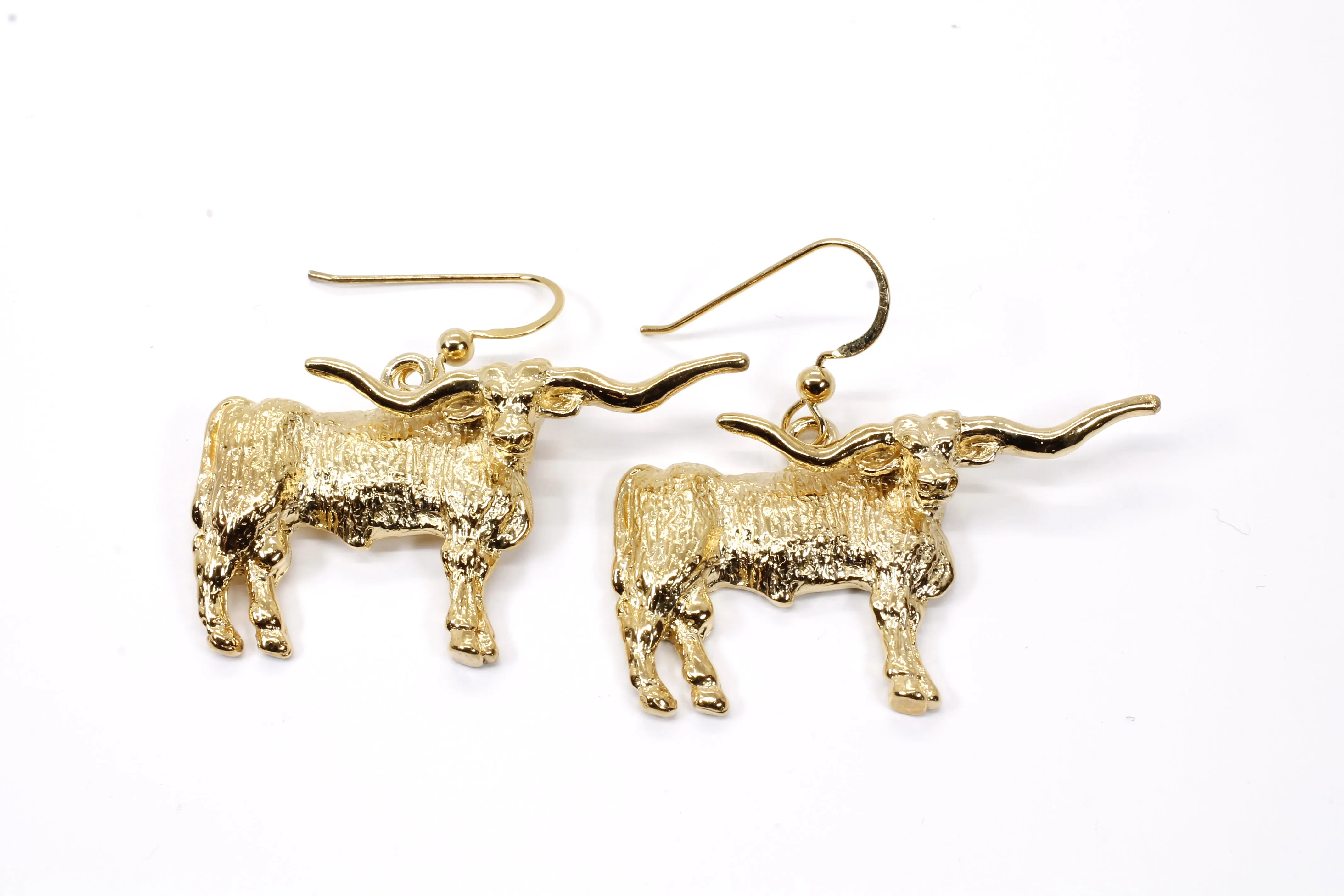 Giant Longhorn Earrings with Large Showy Texas Longhorns in gold vermel