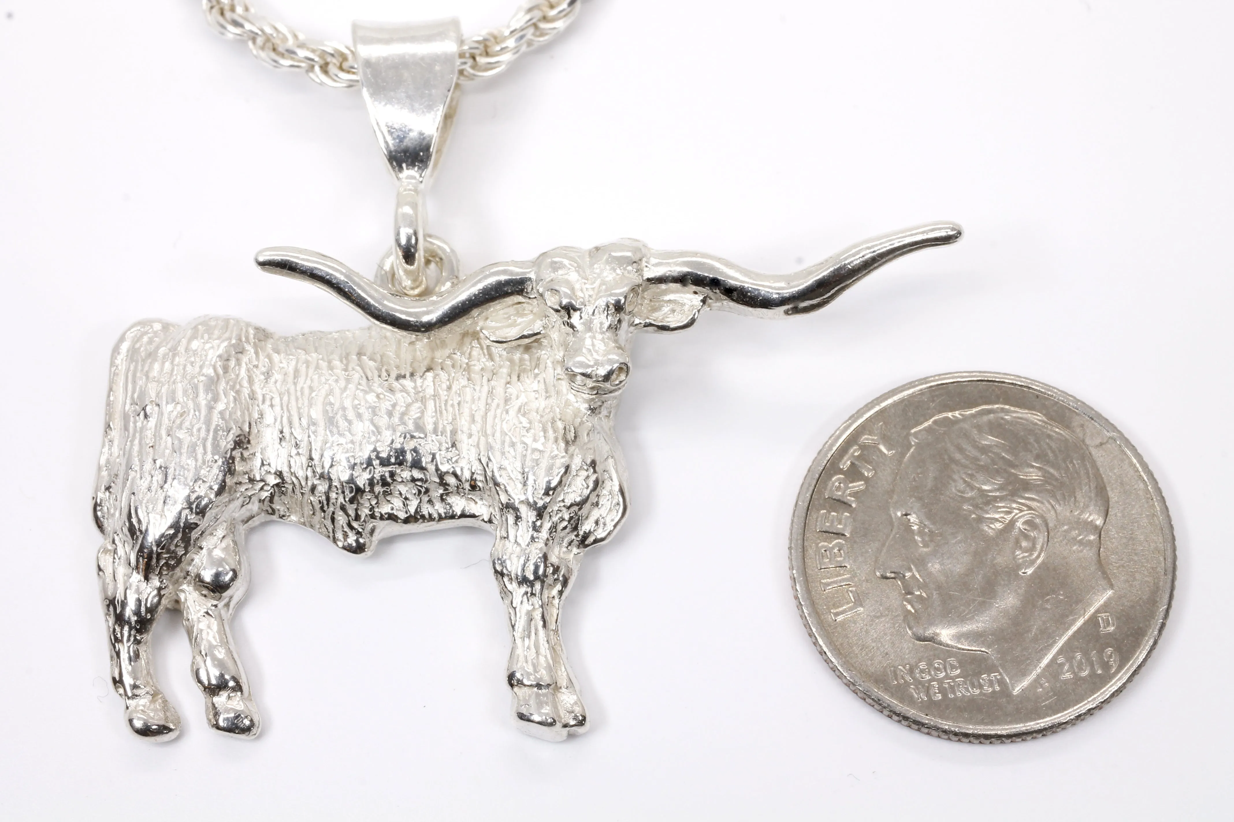Giant Longhorn Necklace with Majestic Texas Longhorn made in solid 925 sterling silver