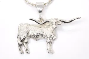 Giant Longhorn Necklace with Majestic Texas Longhorn made in solid 925 sterling silver