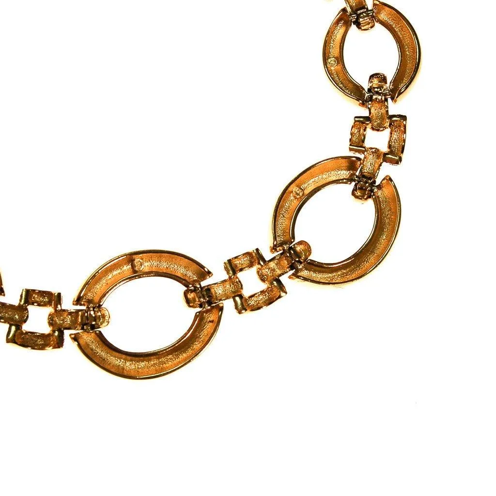 Givenchy Style Large Gold Link Necklace with Rhinestone Accents