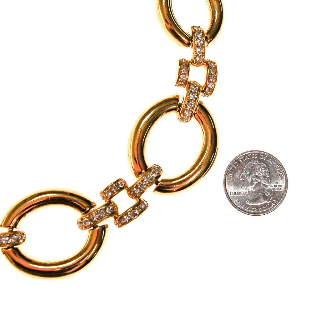 Givenchy Style Large Gold Link Necklace with Rhinestone Accents