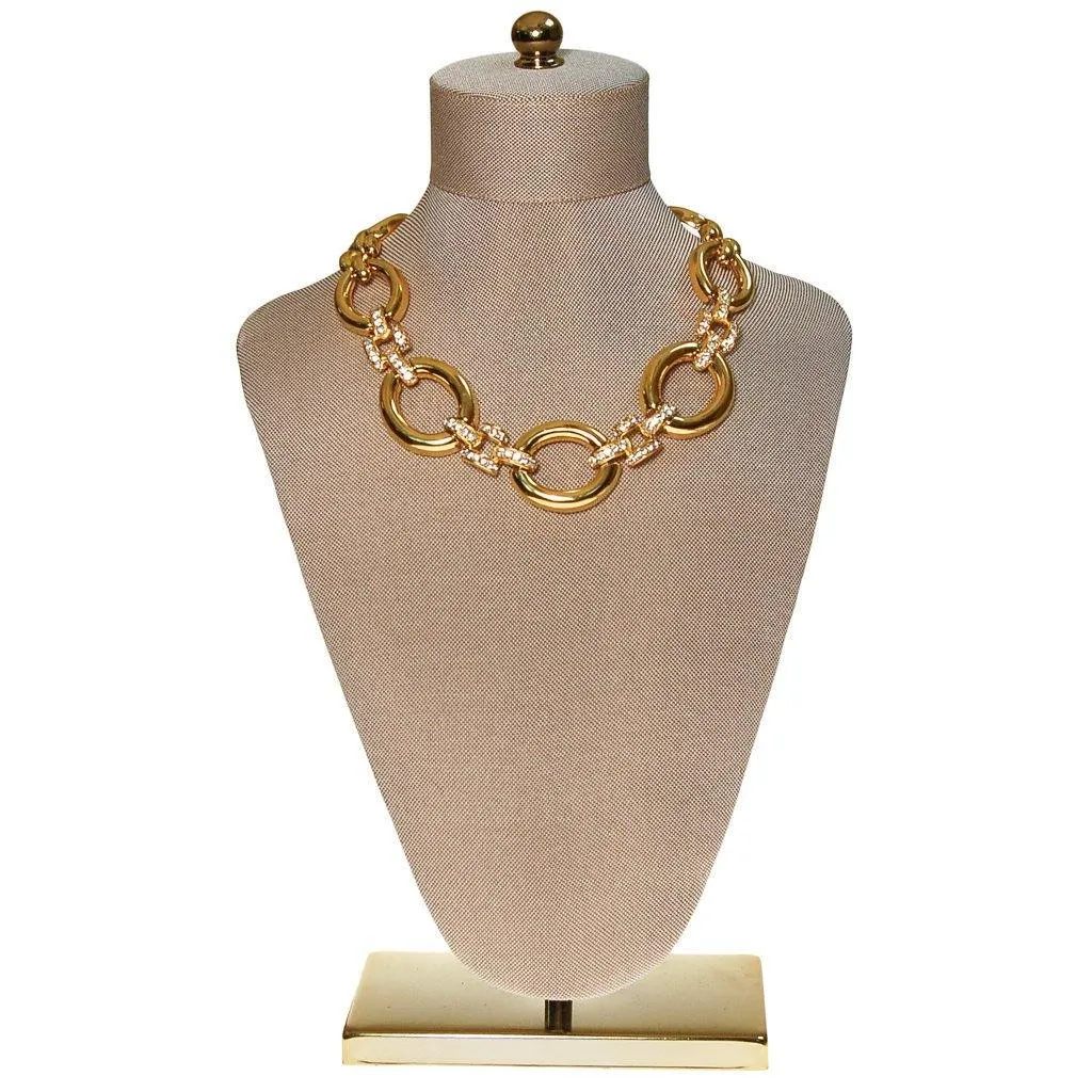 Givenchy Style Large Gold Link Necklace with Rhinestone Accents