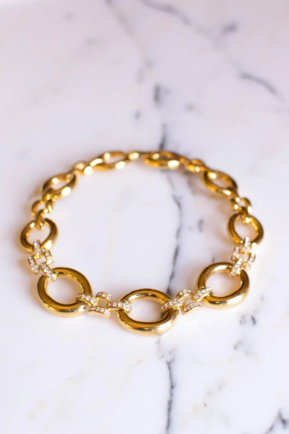 Givenchy Style Large Gold Link Necklace with Rhinestone Accents