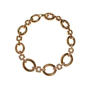 Givenchy Style Large Gold Link Necklace with Rhinestone Accents