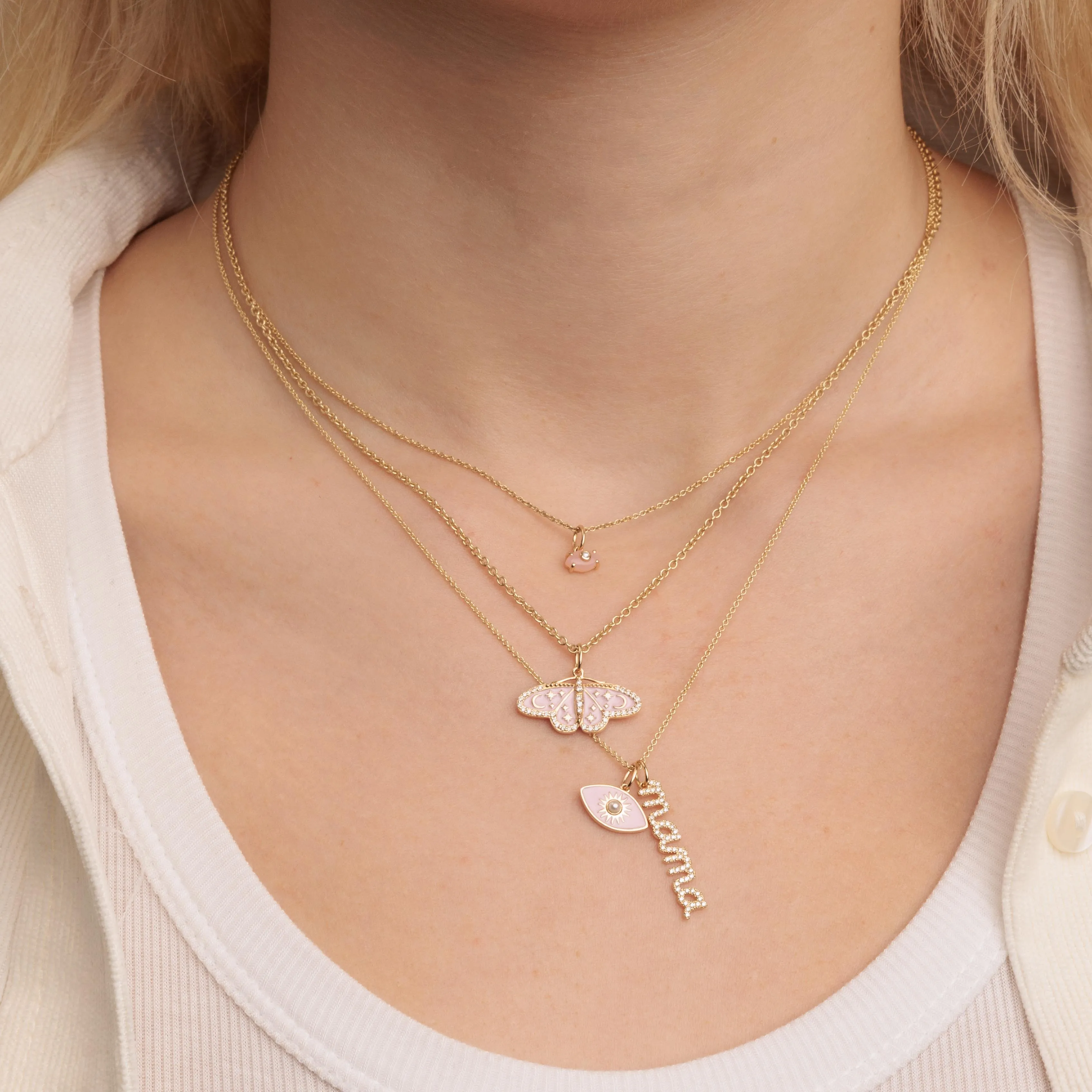 Gold & Diamond Enamel Celestial Moth Charm