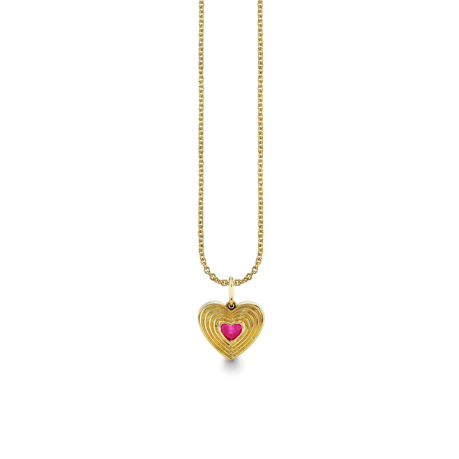 Gold & Ruby Fluted Heart Charm