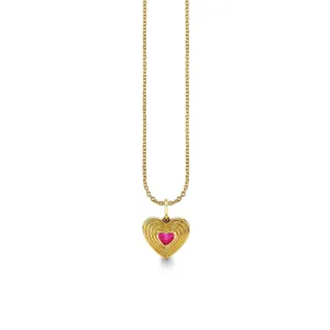 Gold & Ruby Fluted Heart Charm
