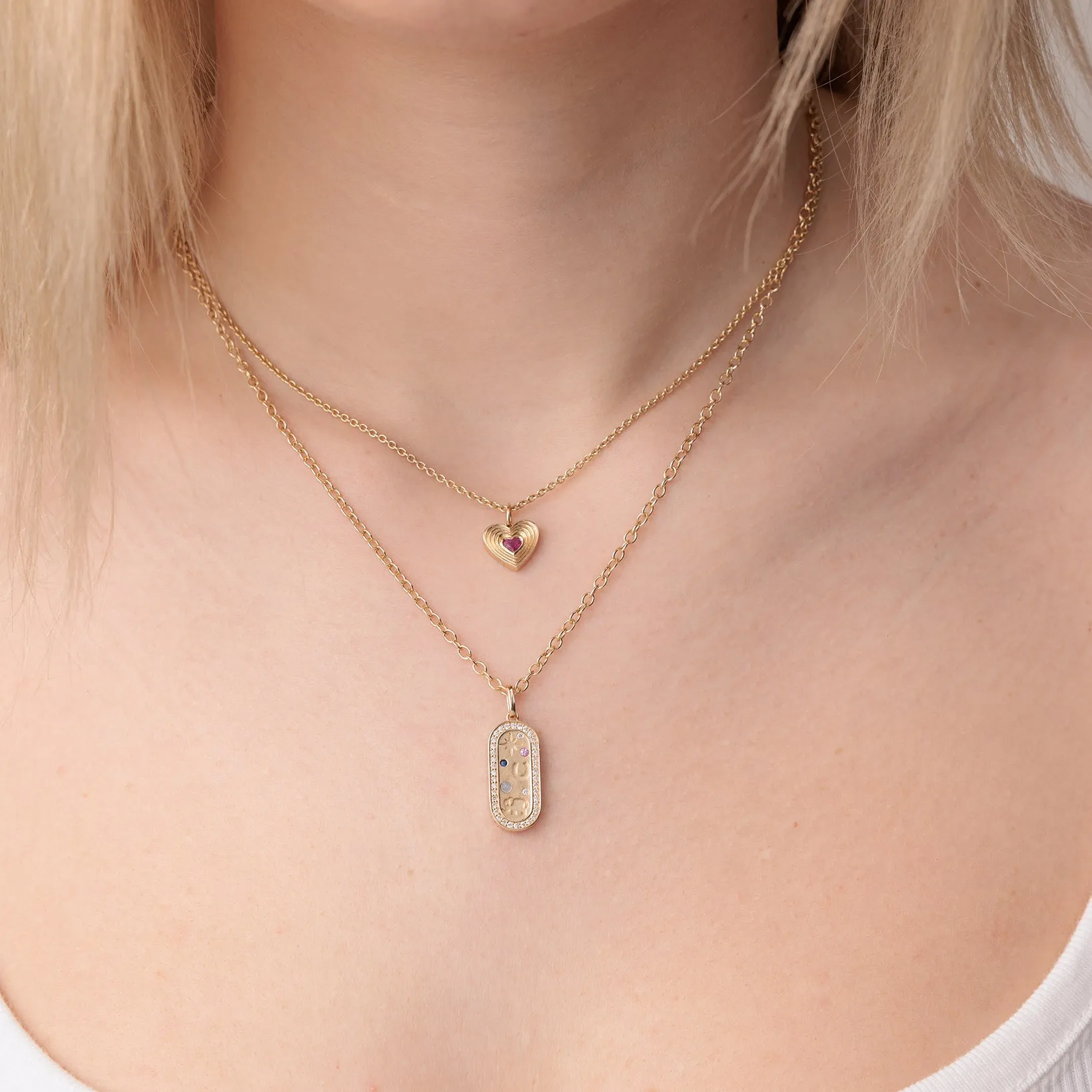 Gold & Ruby Fluted Heart Charm