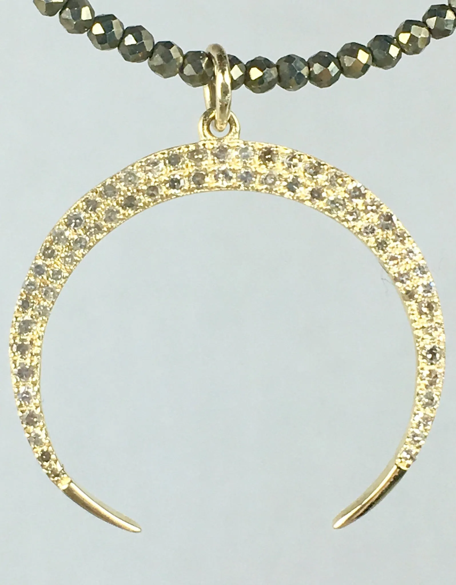 Gold and Diamond Crescent on Pyrite Beads