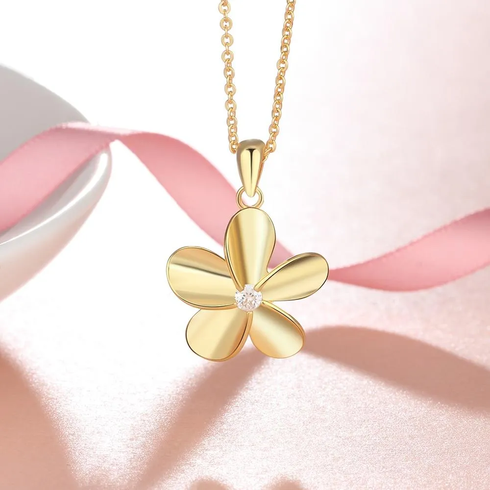 Gold Color Flower Pendant Necklace for Women with Zirconia, Gift for Any Women