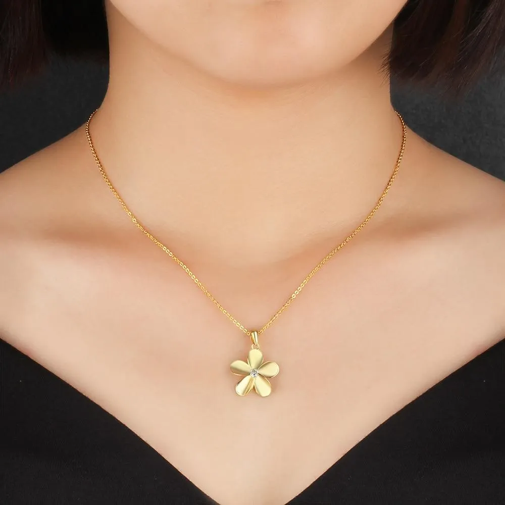 Gold Color Flower Pendant Necklace for Women with Zirconia, Gift for Any Women
