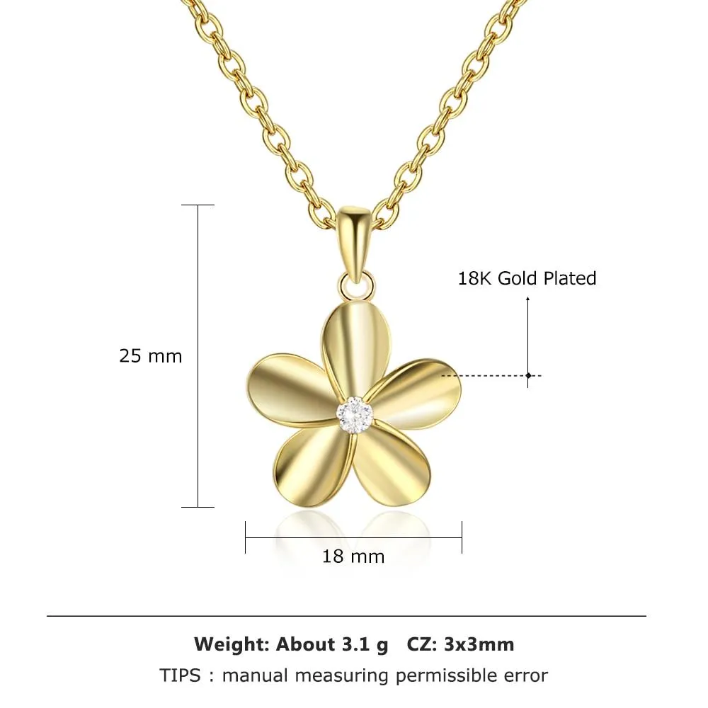 Gold Color Flower Pendant Necklace for Women with Zirconia, Gift for Any Women