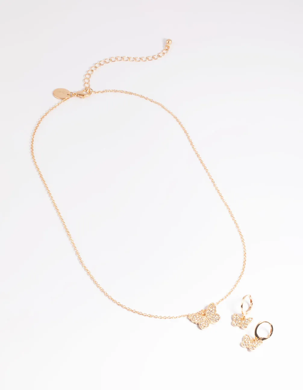 Gold Diamante Butterfly Necklace & Huggie Earrings Set