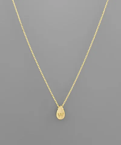 Gold Initial Tiny Teardrop Necklace
