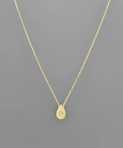 Gold Initial Tiny Teardrop Necklace