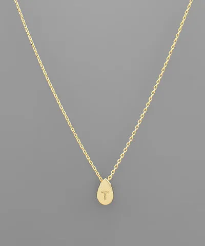 Gold Initial Tiny Teardrop Necklace