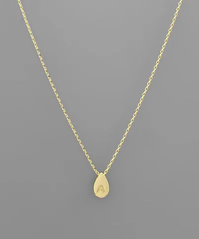 Gold Initial Tiny Teardrop Necklace