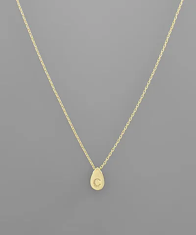Gold Initial Tiny Teardrop Necklace