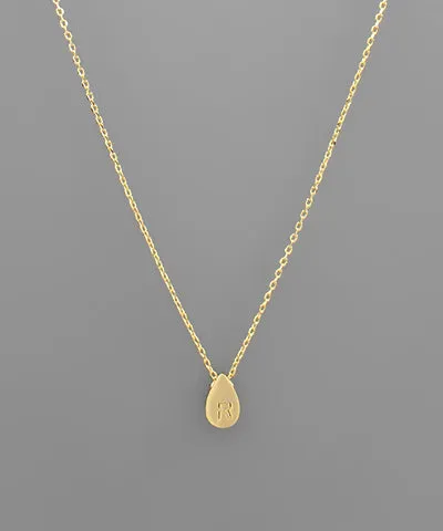 Gold Initial Tiny Teardrop Necklace