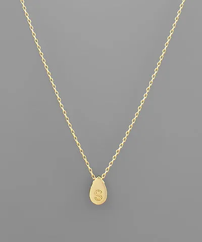 Gold Initial Tiny Teardrop Necklace