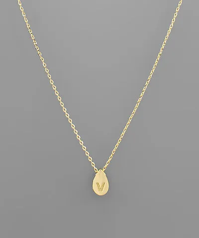 Gold Initial Tiny Teardrop Necklace