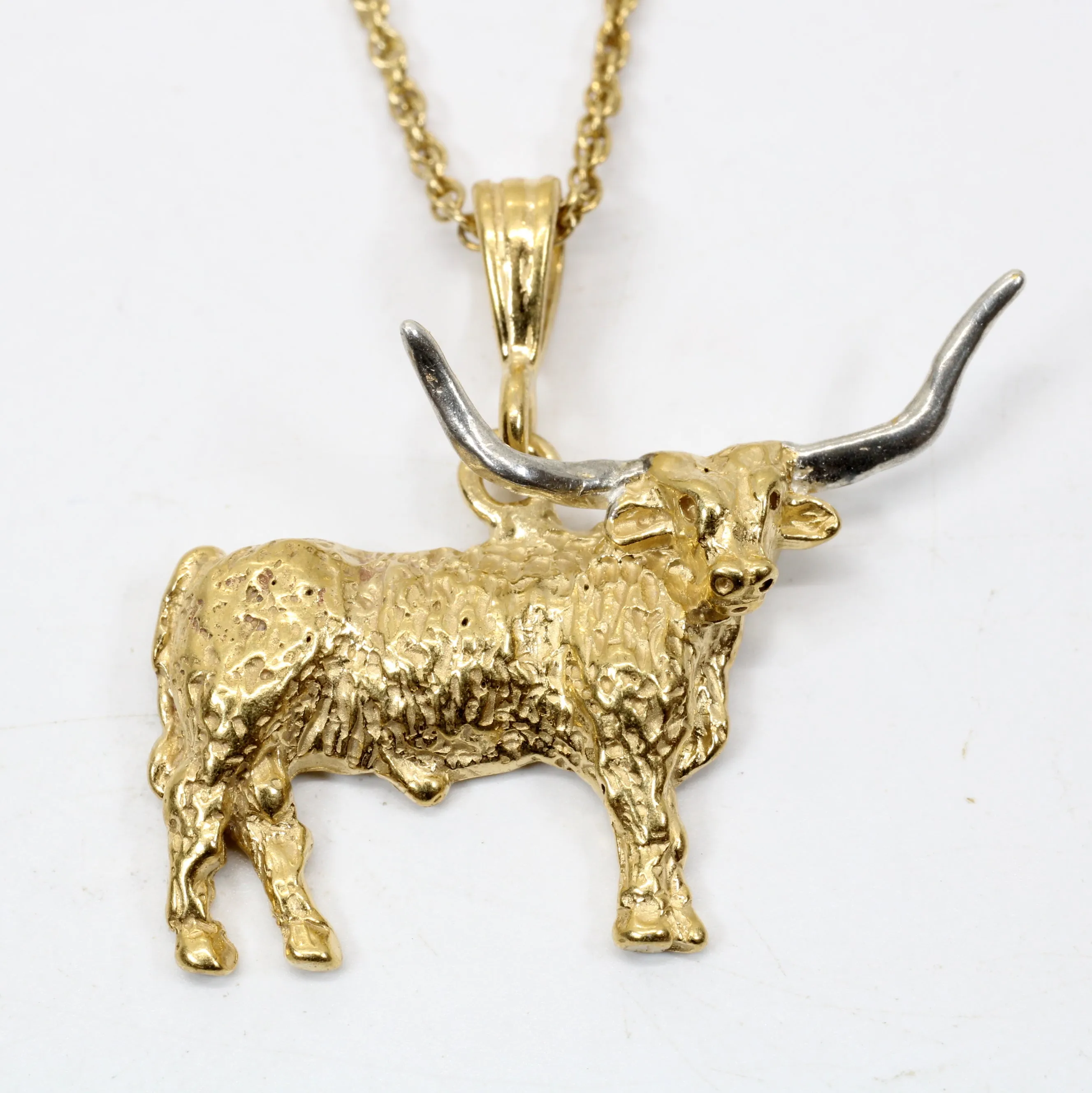 Gold Longhorn Necklace with 14kt Gold Vermeil Longhorn Body and Silver Horns