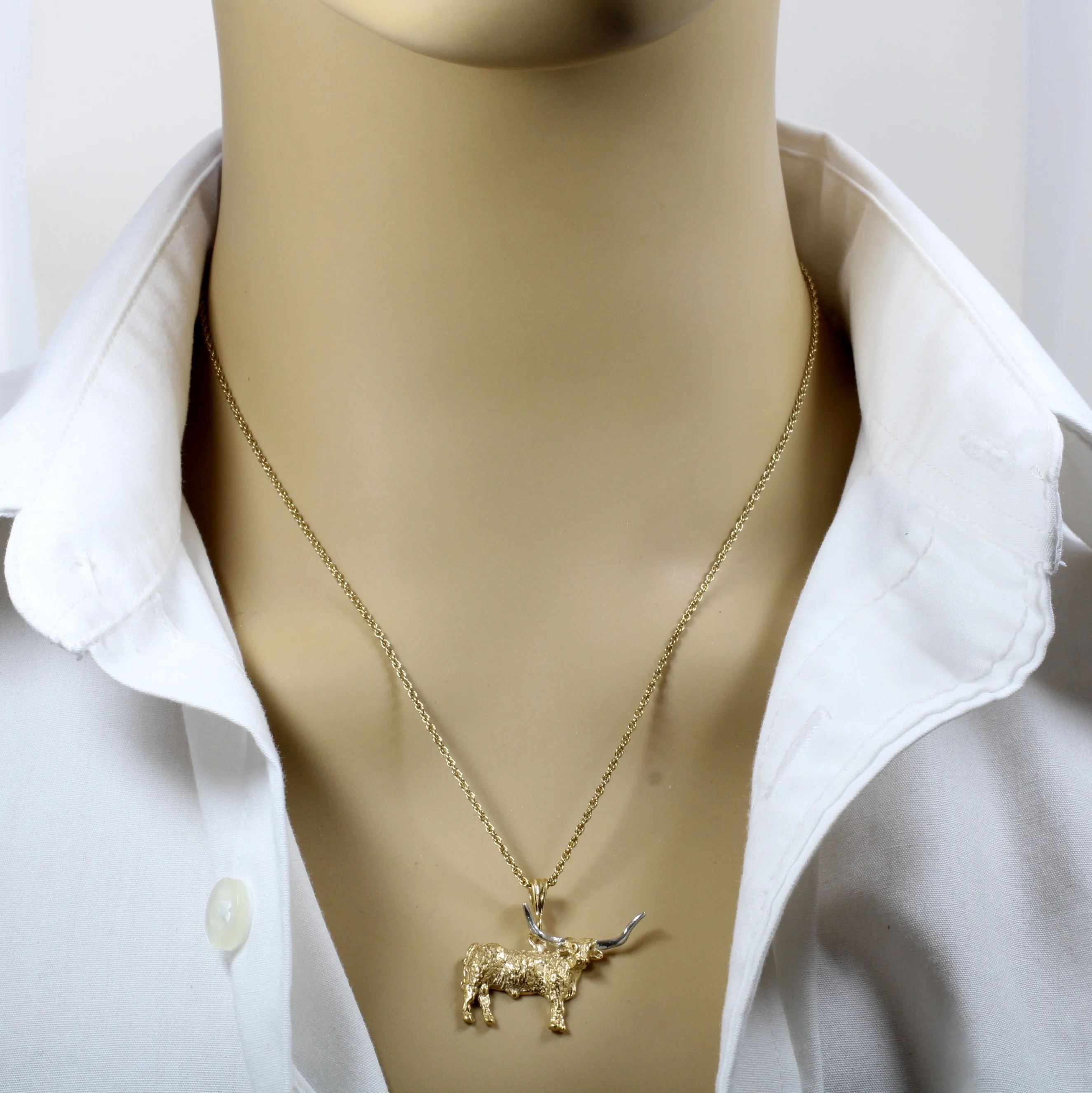 Gold Longhorn Necklace with 14kt Gold Vermeil Longhorn Body and Silver Horns