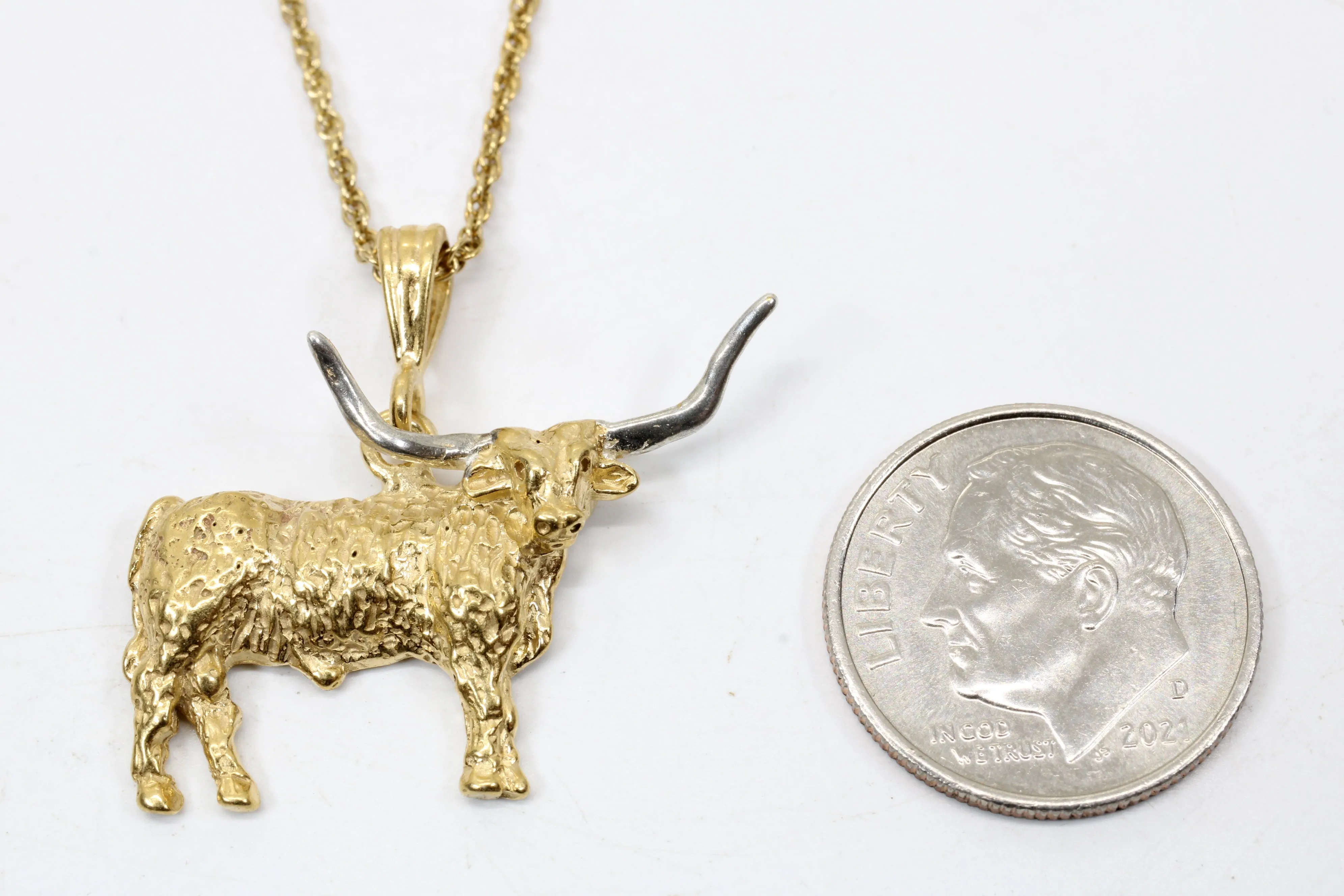 Gold Longhorn Necklace with 14kt Gold Vermeil Longhorn Body and Silver Horns