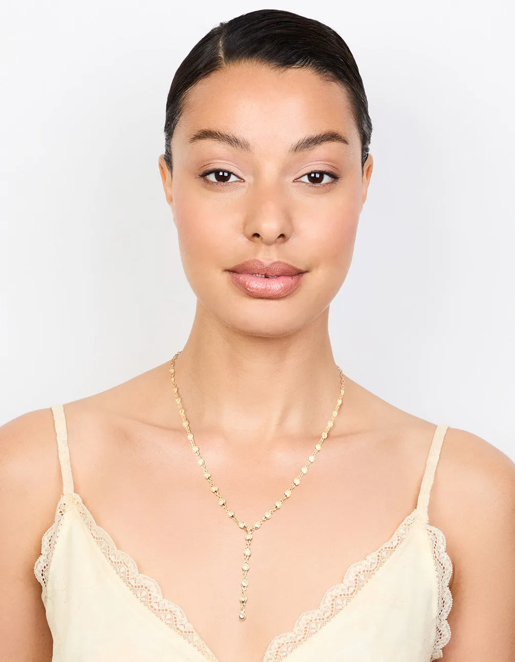 Gold Plated Round Diamante Chain Y-Necklace