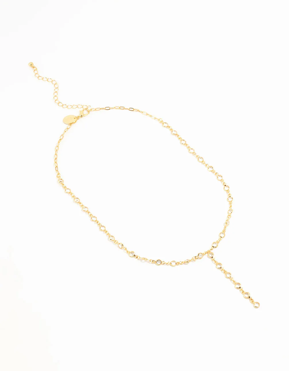 Gold Plated Round Diamante Chain Y-Necklace