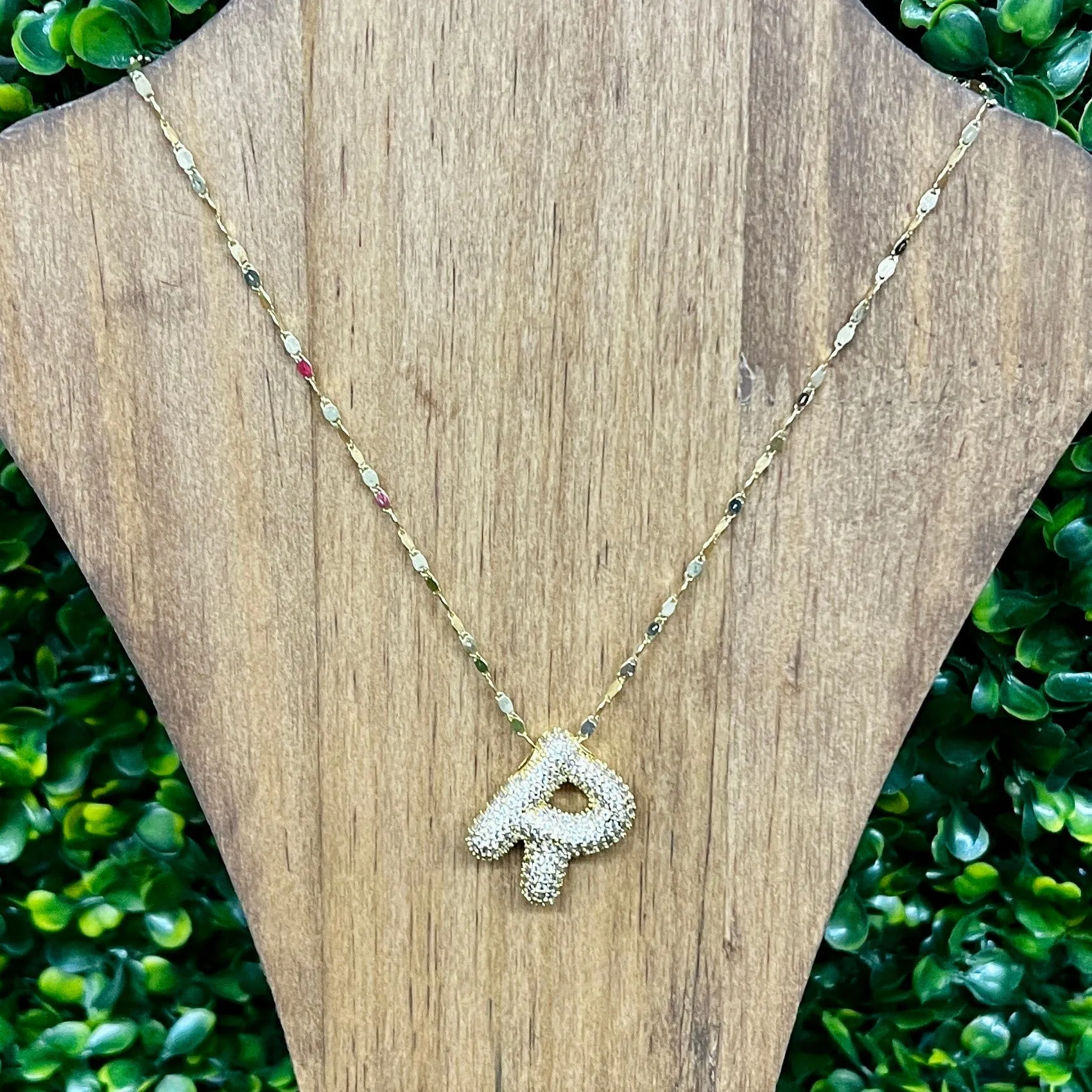 Gold Sparkle Initial Necklaces with Sparkle Chain