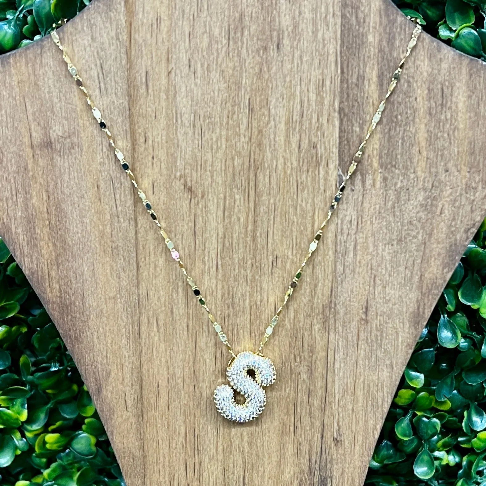 Gold Sparkle Initial Necklaces with Sparkle Chain