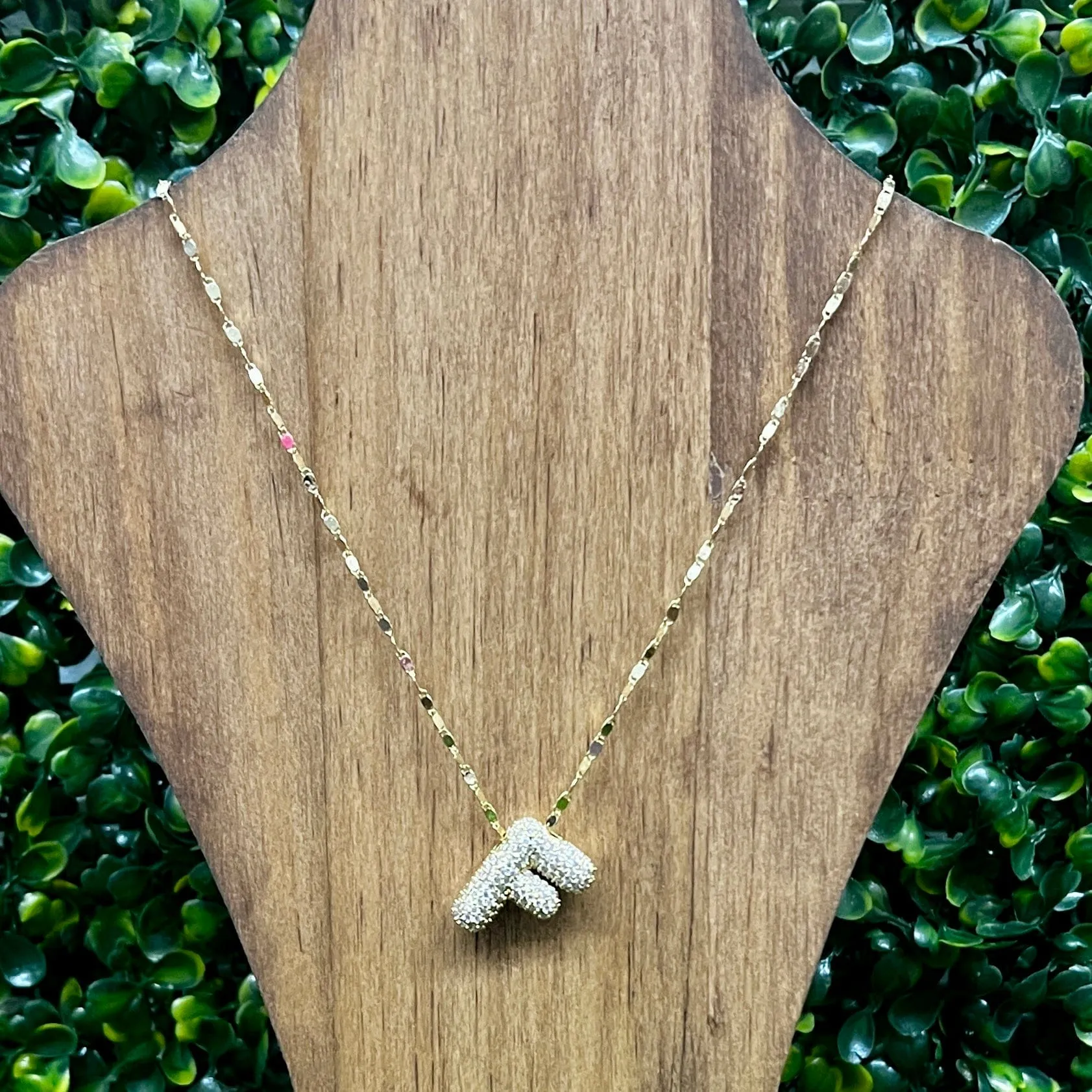 Gold Sparkle Initial Necklaces with Sparkle Chain