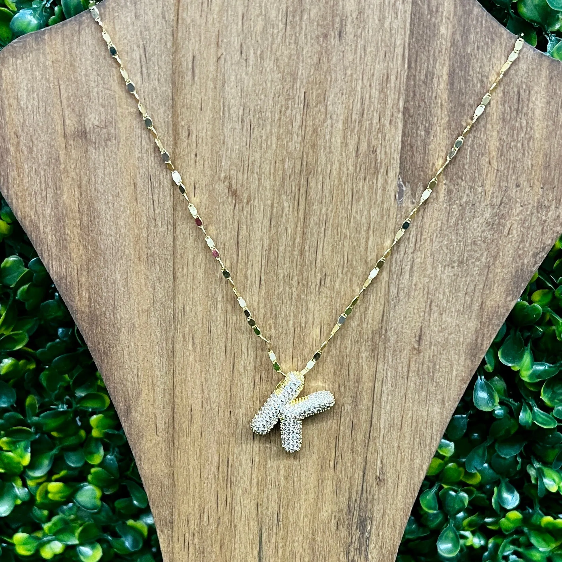 Gold Sparkle Initial Necklaces with Sparkle Chain