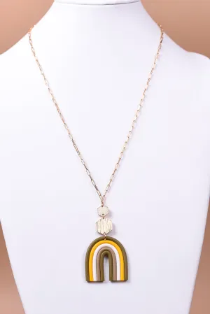 Gold/Yellow/Green/White/Hexagon Charm/Clay Arch Pendant Necklace - NEK4023GO