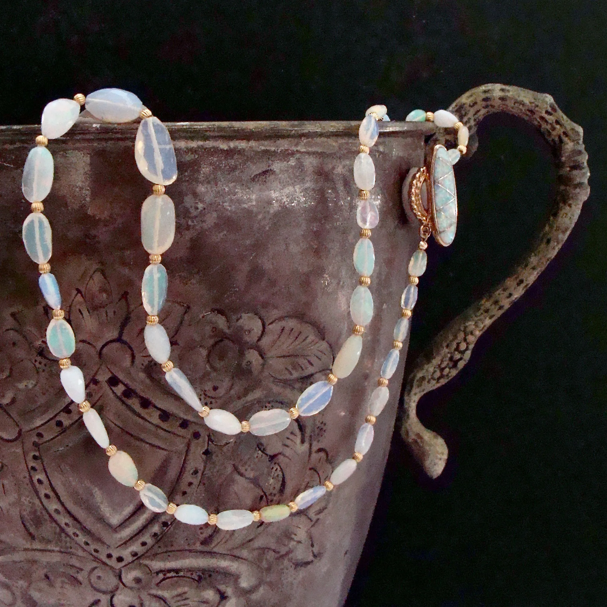 Graduated Welo Opal Nuggets Inlay Opal Toggle - Winnie Necklace