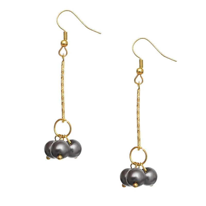 Gray Faux Pearl Drop Necklace Earrings Set