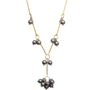 Gray Faux Pearl Drop Necklace Earrings Set