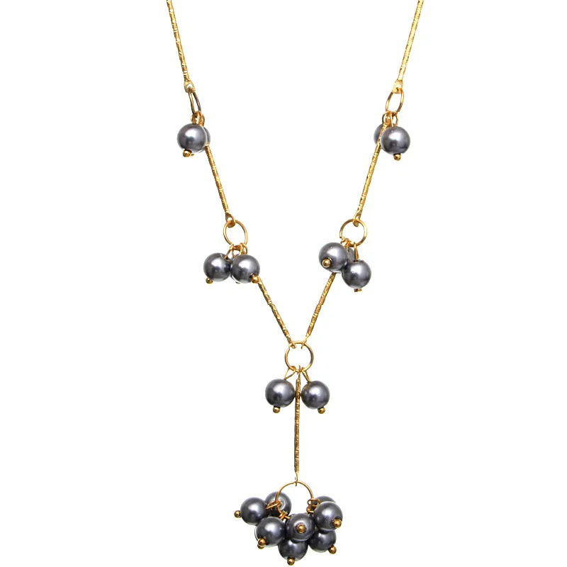 Gray Faux Pearl Drop Necklace Earrings Set