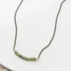 Green Apatite Arch Necklace on Sterling Silver Curb Chain and Ring Clasp
