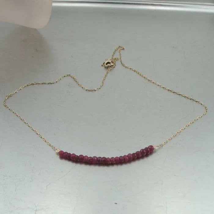 Hadar Designers Delicate 14k Gold Fil Genuine Red Ruby Necklace (I n1229) LAST