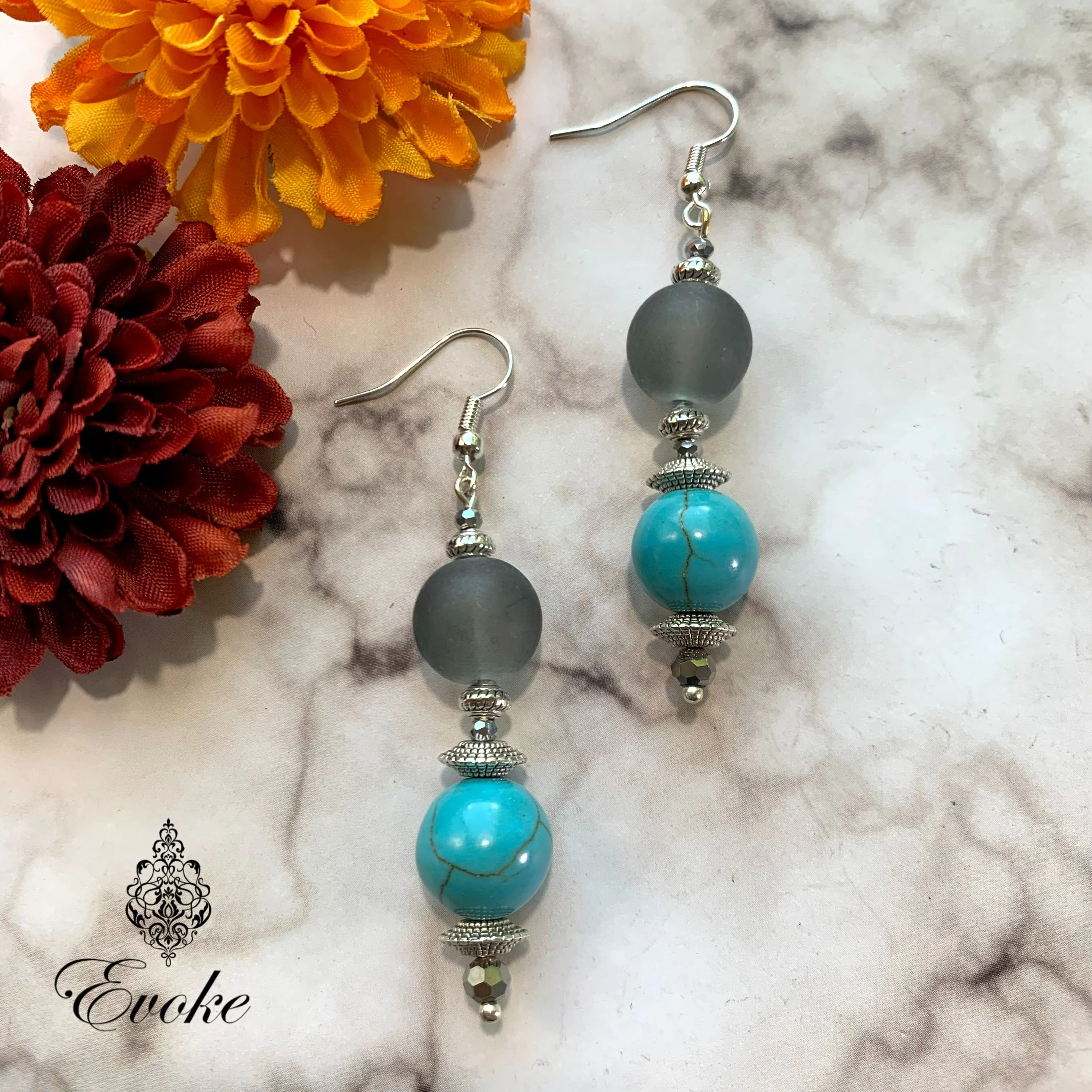 Hand-painted Miniature Ganesha Pendants with Turquoise and Gray Glass Beads