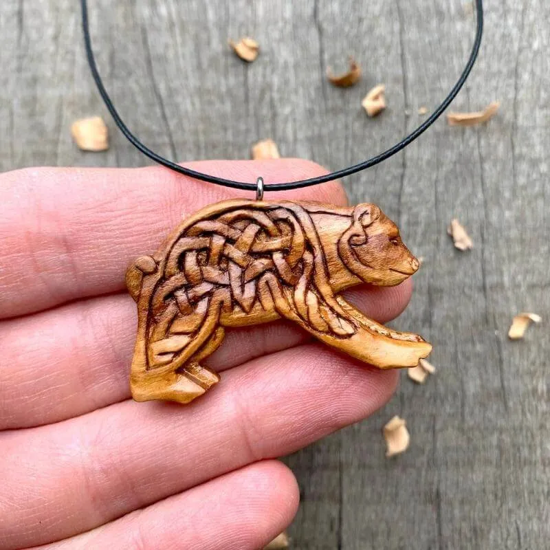 Handcarved Unique Plum Wood Viking Bear Pendant